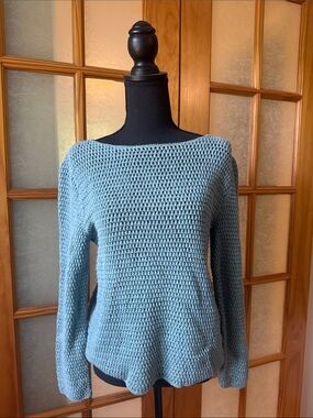 Light Blue Knit Boatneck Sweater - Women
